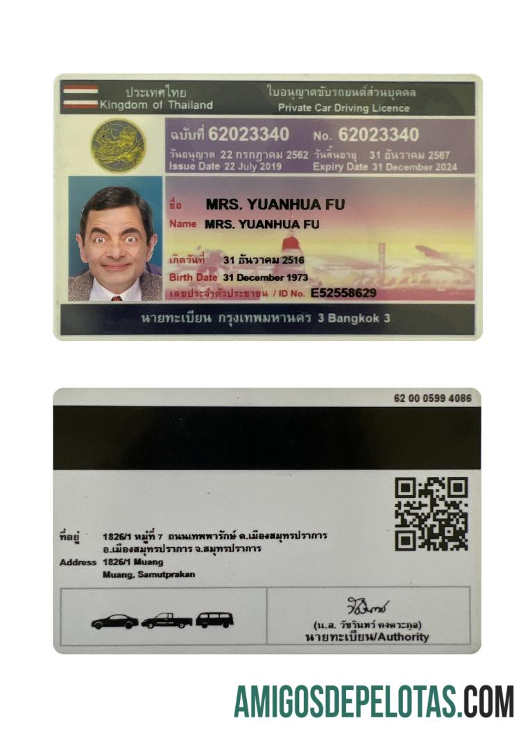 Carteira de motorista particular da Tailândia modelo